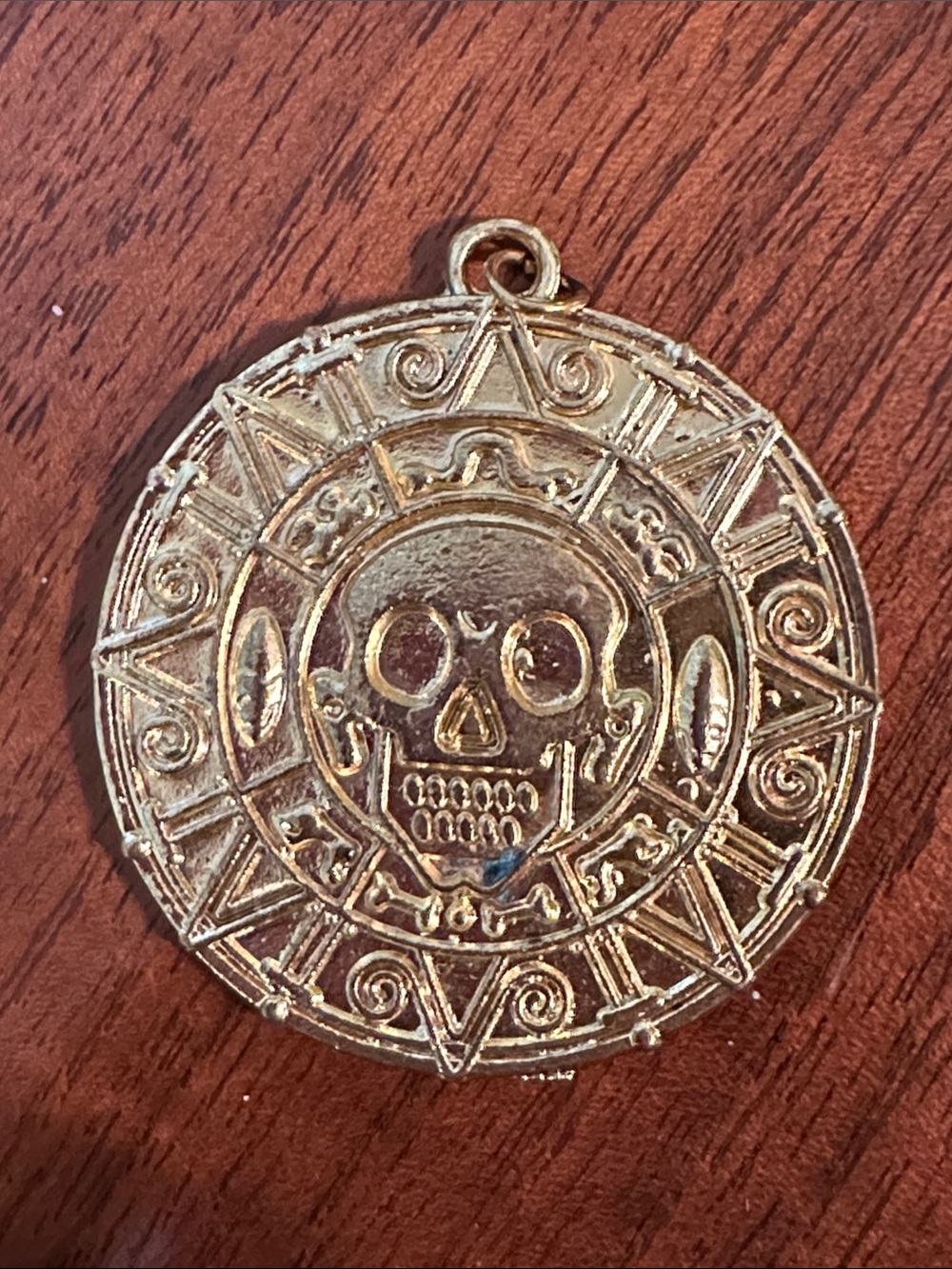 Pirates of the Caribbean Inspired Cursed Aztec Coin Medallion Gold‎ Tone Pendant
